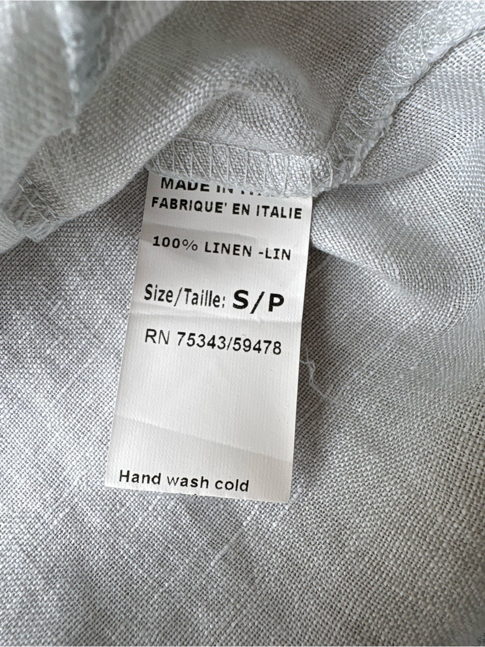 Lina Tomei 100% Linen Coastal Fold Collar Top. Made in Italy. Light Gray. Small - Picture 12 of 12
